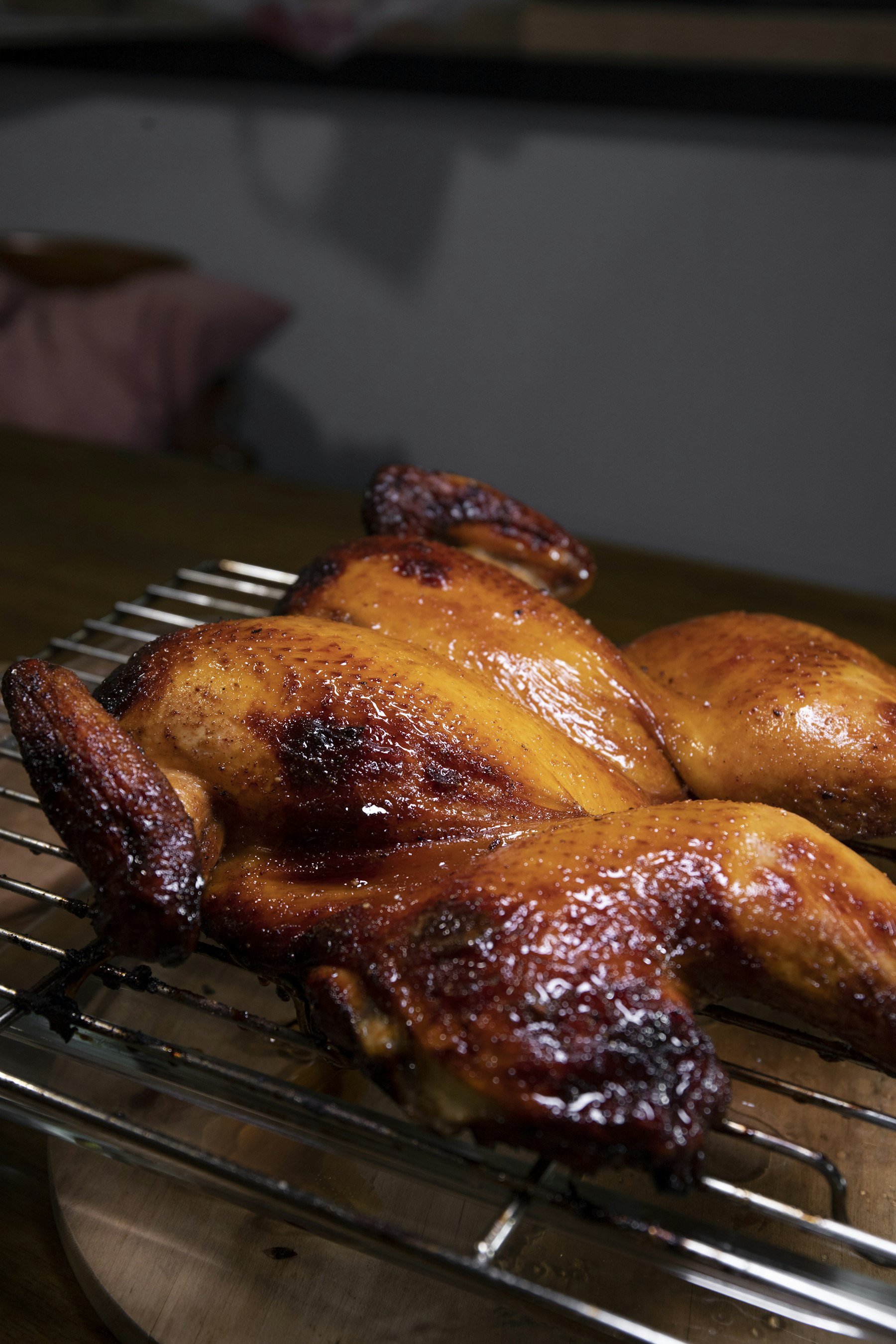 Half roast chicken with greens